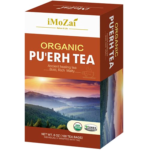 Book Cover Imozai Organic Puerh Tea Bags 100 Count Individually Wrapped