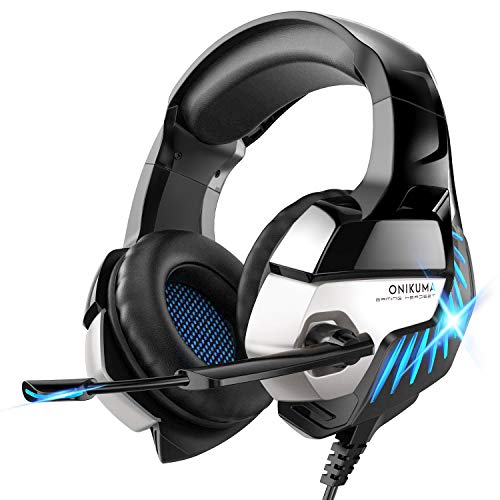 Book Cover Gaming Headset for PS4, Xbox One, PC Headphones with Microphone LED Light Mic for Nintendo Switch Playstation Computer, K5 pro (Black&Blue)