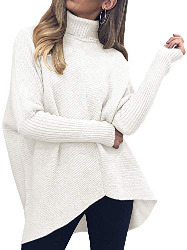Book Cover Nulibenna Womens Turtleneck Long Batwing Sleeve Sweater Asymmetric Hem Casual Winter Pullover Ribbed Knit Tops
