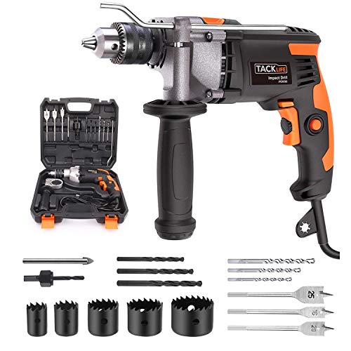 Book Cover Hammer Drill, TACKLIFE 7.1-Amp 3000RPM, 48000BPM Corded Drill with 15 Drill Bits Set, Carrying Case, Rotatable Handle, Aluminum Shell, Hammer and Drill 2 Modes in 1, Suitable for DIY Projects - PID03B