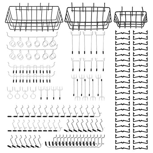 Book Cover Pegboard Hooks Assortment 118 Pcs 1/4 1/8 Inch Peg Board Accessories Organizer Kit With 3 Pegboard Baskets Organizing Tools Heavy Duty Garage Storage System for Kitchen Craft Room and Nursery