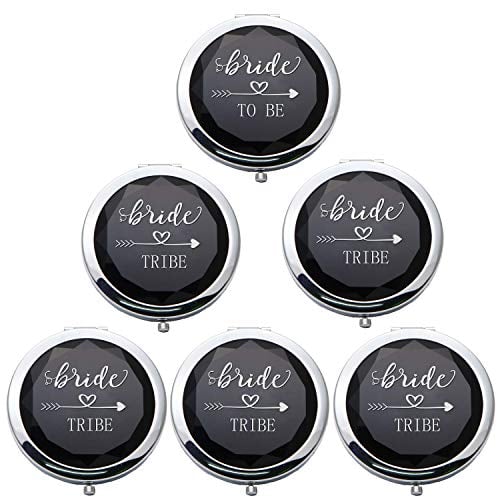 Book Cover Cuterui Bridesmaid Gifts Bride Tribe Compact Makeup Mirrors for Bachelorette Bridal Shower Gifts(6 Pack, Black)