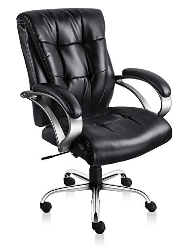 Book Cover ORVEAY Executive Office Chair Ergonomic Office Chair PU Leather Mid Back Home Office Chair with Thick Padded Arms(Black)