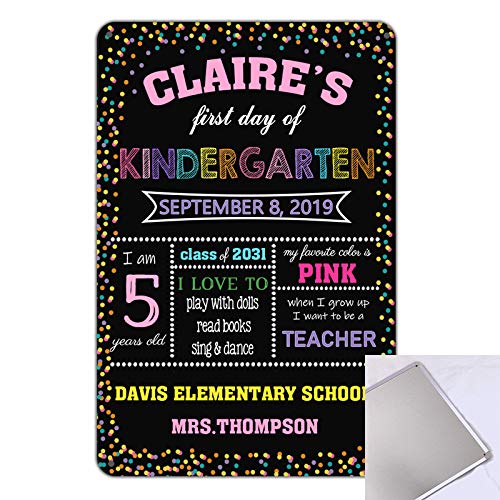Book Cover MC Colored Dots Theme Chalkboard Style Back to School Photo Prop Tin Sign Reusable Easy Clean Bunting First Day of School Party Decoration Customizable with Liquid Chalk Markers 8 x 12 inches Sign