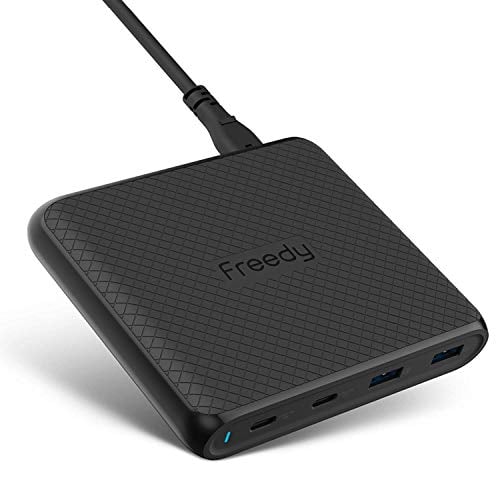 Book Cover Freedy 90W USB-C Travel Charger Power Station Fast Charging Adapter [2 USB-C PD & 2 QC 3.0] [USB-IF Certified] - Compatible w MacBook, iPad Pro, iPhone Xs/Xs Max/Xr and More (Black)