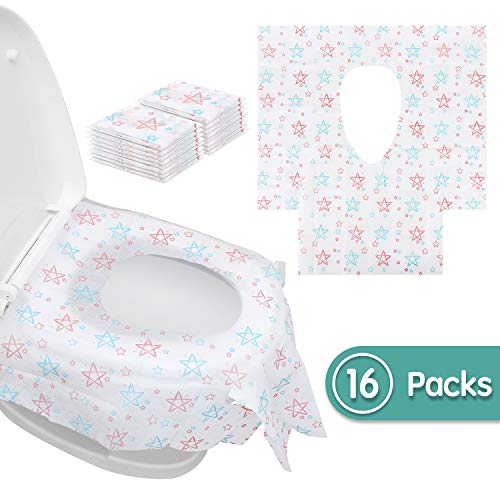 Book Cover Toilet Seat Cover, Disposable Potty Seat Cover, 16 Packs XL Size Ideal for Adult, Kids and Toddlers Potty Training with Individually Wrapped for Home Travel Use