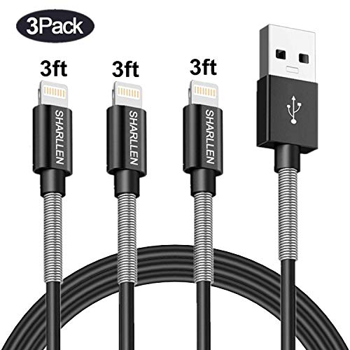 Book Cover Lightning Charger Cable SHARLLEN MFi Certified Spring iPhone Charger Cable 3FT 3Pack Short iPhone Data Cable Wire USB Fast iPhone Charging Cord Compatible iPhone XS/MAX/XR/X/8/7/6/5/iPad/iPod(Black)