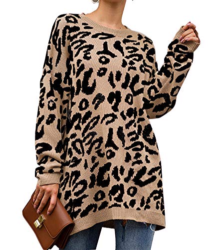 Book Cover PRETTYGARDEN Women's Casual Leopard Print Long Sleeve Crew Neck Knitted Oversized Pullover Sweaters Tops