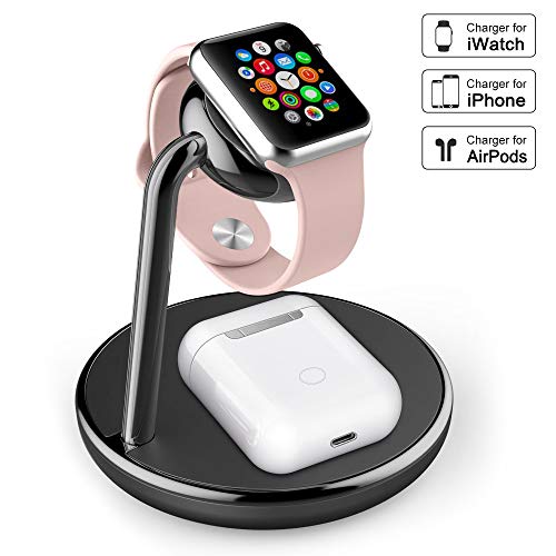 Book Cover amBand Charger Compatible with Apple Watch Series 1/2/3/4, 2 in 1 Charging Stand Station Compatible with AirPods Wireless Charging Case, iPhone Xs/X Max/XR/X/8, Samsung Galaxy S10/S9/S9+/S8