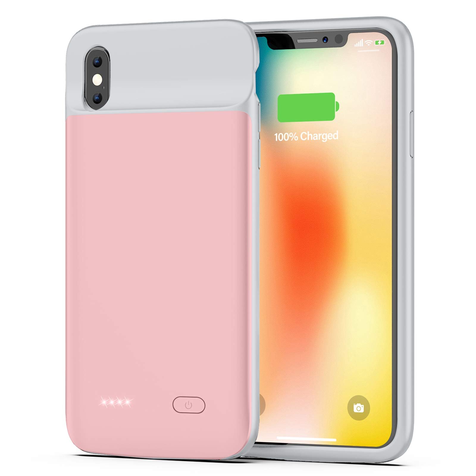 Book Cover OMEETIE iPhone Xs Max Battery Case, 5000mAh Rechargeable Charging Case for iPhone Xs Max, Portable Protective Charger Case Compatible with iPhone Xs Max(6.5 inch) (Pink)