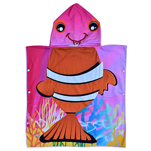 Book Cover ELITE TREND Hooded Bath Beach Towel Setâ€“ Clown Fish Super Soft for Baby,Boys,Girls,Toddlers. Comes with a Story Book, Great for Pool Swimming Coverup, Ponchos, Robes or Capes, 1-7 Years Kid