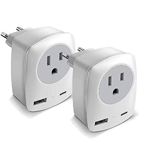 Book Cover European Travel Plug Adapter, Europe Power Outlet Converter for Italy France German Greece Iceland (2 Pack Type C(Europe Not UK) with USB-C)