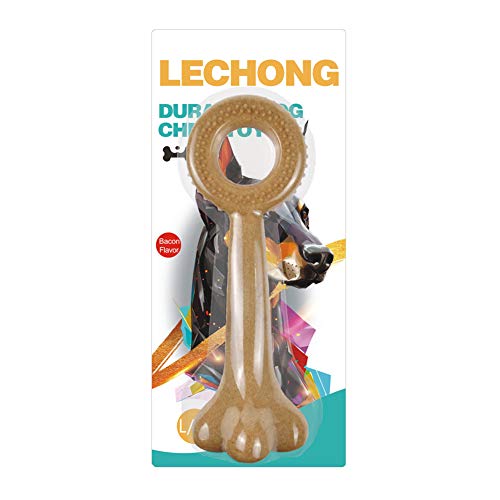Book Cover LECHONG Dog Chew Toys for Aggressive Chewers, Bacon Flavored Tough Dog Toys for Large Dog, Bones Shape with Handle Indestructible for Chewing Training and Playing
