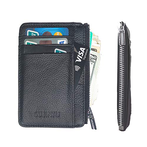Book Cover Leather Wallet Men's Ultra-Thin Front Pocket Wallet 8 Credit Card Case Holders Leather RFID Blocking (Black)