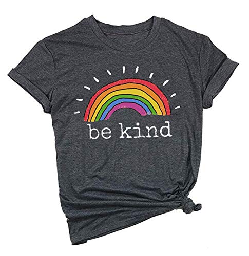 Book Cover Be Kind Shirt Women Rainbow Print Graphic Tee Funny Inspirational Saying Casual Tops T Shirts