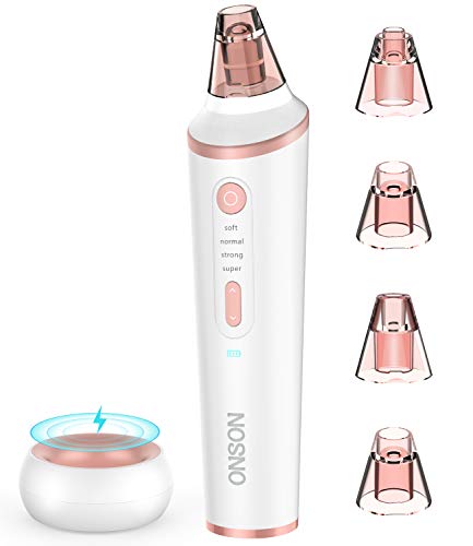 Book Cover Upgrade Blackhead Remover Vacuum,ONSON Pore Vacuum Facial Pore Cleanser Electric Acne Comedone Extractor Kit with 4 Adjustable Suction Force for All Skin(Wirelessly Charge)