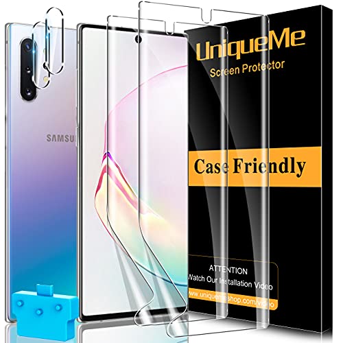 Book Cover [3 Pack] UniqueMe Compatible with Samsung Galaxy Note 10 Plus/Samsung Galaxy Note 10+ Screen Protector,[Fingerprint Available] TPU Film with Lifetime Replacement Warranty