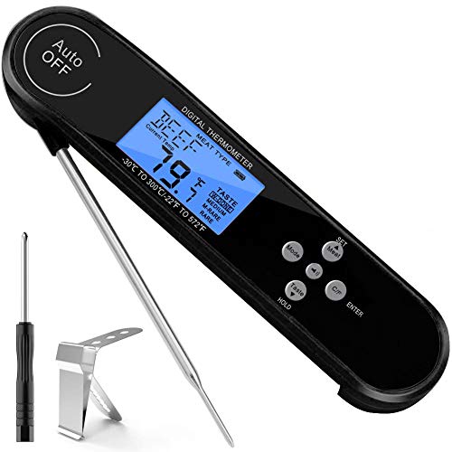 Book Cover Meat Thermometer, Uzone Digital Instant Read BBQ Thermometer with Pre-Set 8 Types Food,Temperature Alarm,Voice Broadcast,RGB Backlight, Waterproof Cooking Thermometer for Kitchen Grilling,Turkey,Milk