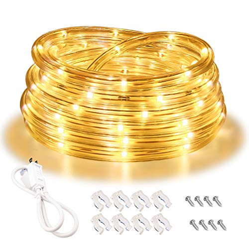 Book Cover LED Rope Lights, 16ft Warm White Strip Lights, Connectable and Flexible Tape Lights with Fuse Holder, Clear Thick PVC Jacket and High Brightness Advanced LEDs, Waterproof for Indoor Outdoor Use