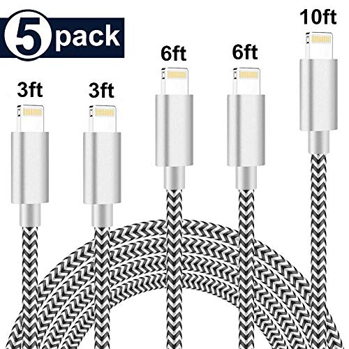Book Cover Sharllen iPhone Charger MFi Certified Lightning Cable [5Pack,3/3/6/6/10FT] Nylon Braided USB Charging & Syncing Cord iPhone Charger Compatible iPhone Xs/MAX/XR/X/8/8P/7/7P/6/iPad/iPod(Black&White)