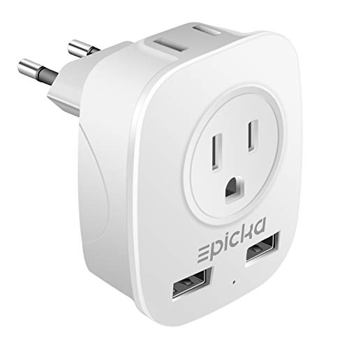 Book Cover European Travel Plug Adapter - EPICKA International Wall Charger Power Plug Adapter with 2.4A Dual USB Charging Ports, 4 in 1 AC Socket for USA to Germany Spain Most of Europe - Type C (Grey + White)