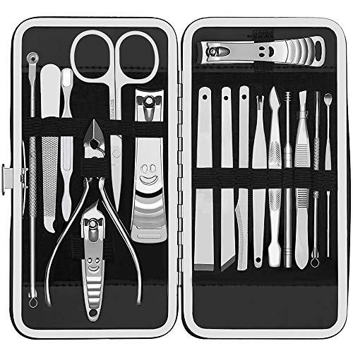 Book Cover Manicure Set, TusKou 17 In 1 Stainless Steel Professional Pedicure Kit Nail Scissors Grooming Kit Gift for Men/Women with Black Leather Travel Case (17 Piece)