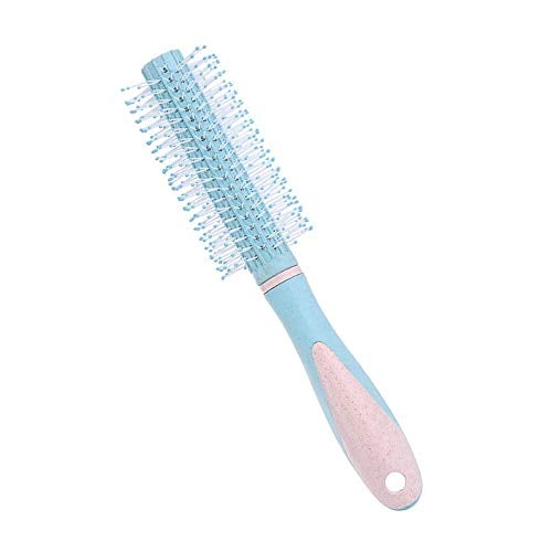 Book Cover Round Brush, Salon Hairdressing Curly Hair Brush, Wheat Straw Styling Curling Hair Comb Roller Detangler Brush for Women Men Girls Boys Kids Natural Curly Long Thick Dry Wet Frizzy Damaged Hair Blue