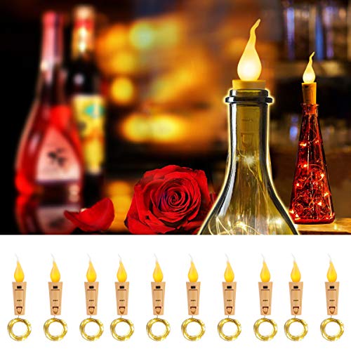 Book Cover SUPERNIGHT Wine Bottle Lights with Cork - 10 Packs Warm White Battery Operated 6.6ft 20 LED String Lights with Candle Flame Starry Fairy Lights for Party,Christmas,Halloween,Wedding,Indoor Decoration
