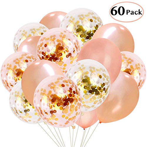 Book Cover Tooluu 60PCS Rose Gold Balloons Confetti, 12 Inch Latex Party Balloons for Party Wedding Holiday Baby Shower Bridal Shower Birthday Decorations