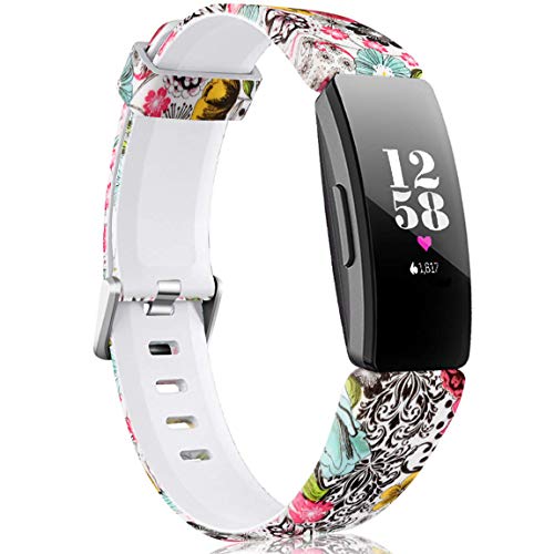 Book Cover Maledan Bands Compatible with Fitbit Inspire 2/ Fitbit Inspire HR/Inspire and Ace 2, Fadeless Pattern Printed Strap for Women Girls, Flowers Bloom, Small