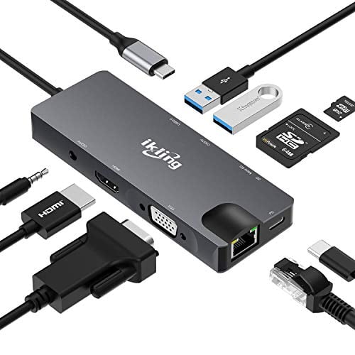 Book Cover USB C Hub, 9-in-1 USB C Adapter with 4K USB C to HDMI,VGA, USB C Charging, 2 USB 3.0, SD/TF Card Reader, USB C to 3.5mm, Gigabit Ethernet, USB C Dock Compatible Apple MacBook Pro 13/15 (Thunderbolt 3)