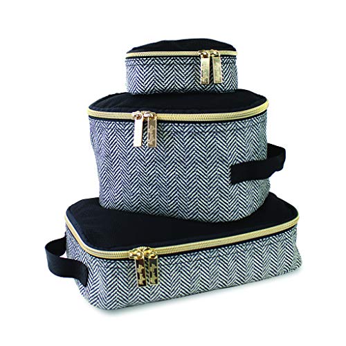 Book Cover Itzy Ritzy Packing Cubes â€“ Set of 3 Packing Cubes or Travel Organizers; Each Cube Features a Mesh Top, Double Zippers and a Fabric Handle; Coffee and Cream
