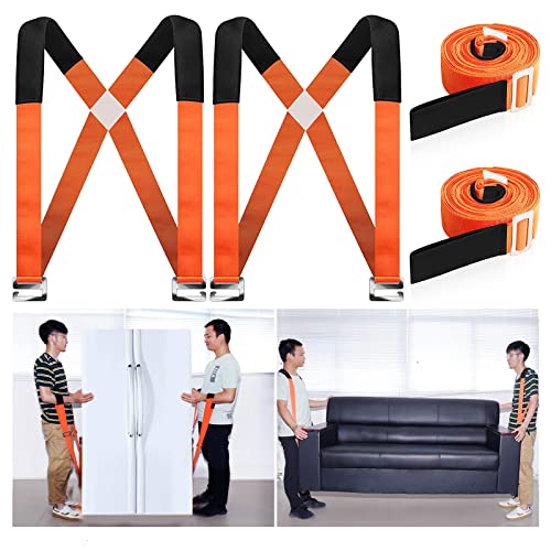 Book Cover HQQNUO Moving Straps, 2-Person Shoulder Lifting and Moving System for Appliances, Furniture, Mattresses or Heavy Objects up to 800 Pounds (Orange)