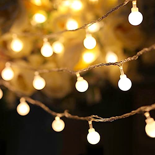 Book Cover Globe String Lights 43ft 70 Led, Indoor/ Bedroom, 8 Modes Fairy Lights Plug in, Extendable Outdoor Decorative Lights for Christmas Decoration, Patio, Wedding, Warm White, No Remote