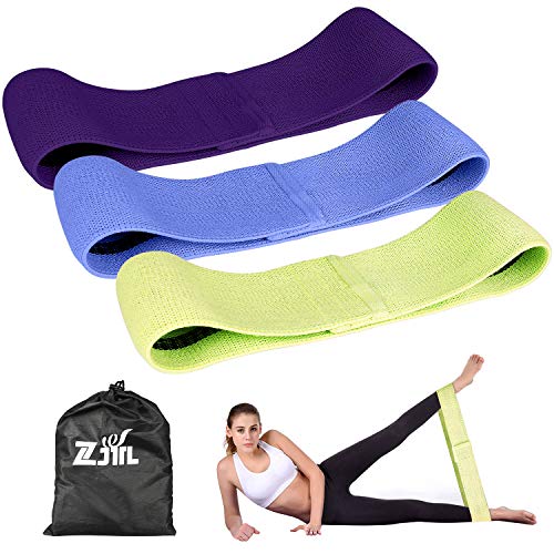 Book Cover ZJTL Resistance Bands, Strength Booty Bands, Fabric Elastic Loop Exercise Bands, Fitness Hip Bands for Legs and Butt, with Workout Book and Carry Bag (Set of 3)