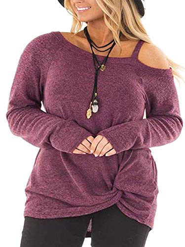 Book Cover iChunhua Women's Plus Size Comfy Casual Long Sleeve Side Twist Knotted Tops Blouse XL Wine