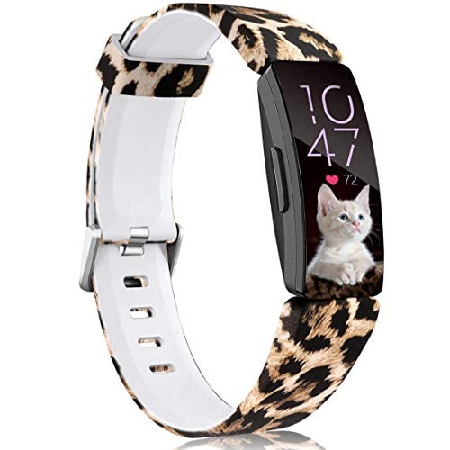 Book Cover Maledan Bands Compatible with Fitbit Inspire HR/Inspire/Fitbit Inspire 2 and Ace 2, Fadeless Pattern Printed Strap Band Replacement for Inspire 2 and Inspire HR Fitness Tracker, Leopard Large