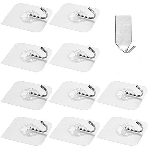 Book Cover FOWOKAW Heavy Duty Self Wall Hooks,Transparent Adhesive Hooks 15lb(Max),11 Pack