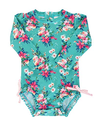 Book Cover RuffleButts Baby/Toddler Girls Fancy Me Floral One Piece Rash Guard - 6-12m