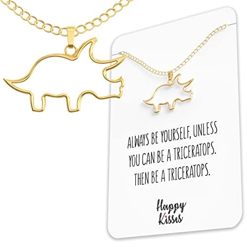 Book Cover Happy Kisses Dinosaur Triceratops Necklace - Cute Pendant Gift for Women or Kids - Sweet & Funny Message Card
