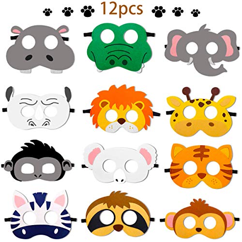 Book Cover 12 Pcs Animal Felt Masks Jungle Safari Theme Party Favors Kids Costumes Dress-Up Party Supplies