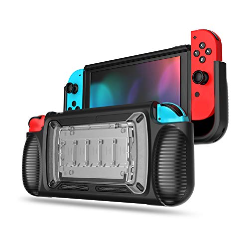 Book Cover LEYUSMART Protective Case for Nintendo Switch, (Easy to Install/Full Protection/Sturdy) Gift idea Glass Screen Protector and Thumb Caps Black White
