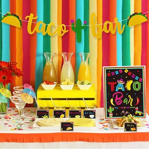 Book Cover Kitticcino Taco Bar Decoration Kit - Banner Sign Tents Garland for Cinco De Mayo Mexican Fiesta Themed Party Bachelorette Bridal Shower, Housewarming