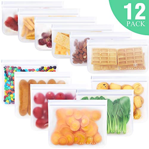 Book Cover Reusable Storage Bags, FDA Food Grade PEVA Ziplock Bags, Leakproof and Fresh for Snacks, Fruits, Lunch, Sandwiches, Washable and Reusable, Extra Thick for Organization- (Pack of 5) (GLAM-T01)
