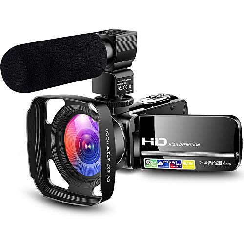 Book Cover LVQUONE 【Designed for Beginners】 Camcorder Video Camera Ultra HD 1080P Vlogging YouTube Digital Recorder Camera with Powerful Microphone, Lens Hood, Separate Battery Charger, 2 Batteries