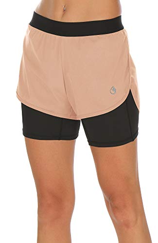 Book Cover icyzone Workout Running Shorts with Pockets - Women's Gym Exercise Athletic Yoga Shorts 2-in-1