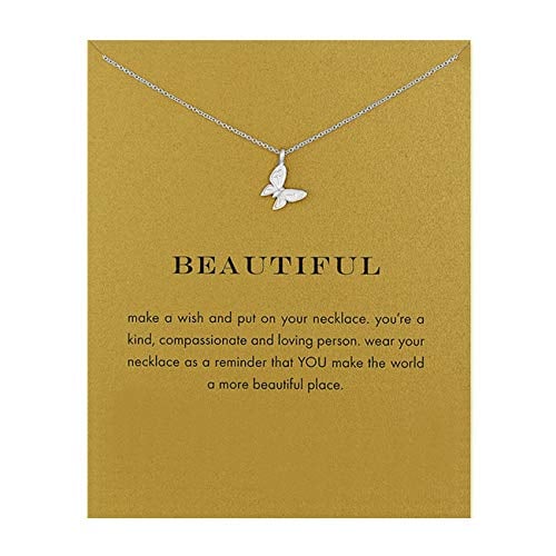 Book Cover LANG XUAN Friendship Compass Necklace Good Luck Butterfly Pendant Chain Necklace with Message Card Gift Card for Women Girlâ€¦