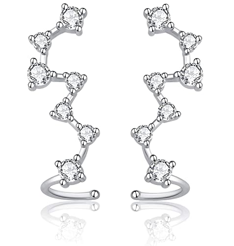 Book Cover 7 Crystals Ear Cuffs Hoop Climber S925 Sterling Silver Earrings Hypoallergenic Earring