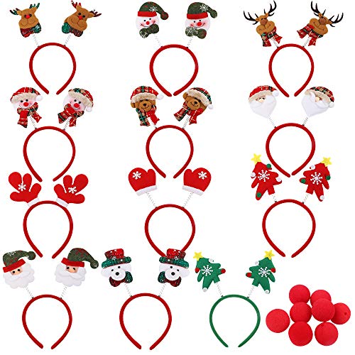 Book Cover CDWERD 12 Pcs Christmas Headbands with Assorted Design and 8 Clown Noses Christmas Party Favors, Photo Booth, Cosplay or Christmas Prize for Kids