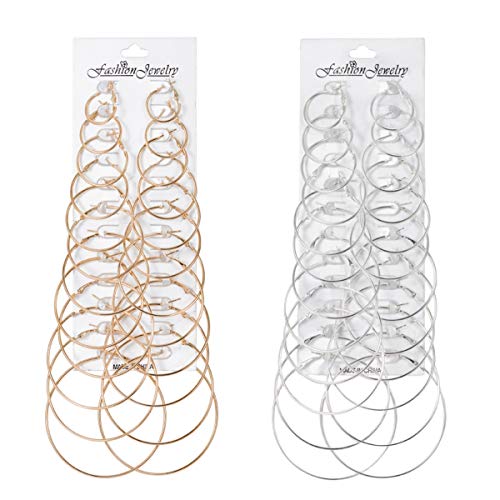 Book Cover YOMOHO 24 Pairs Gold Silver Plated Hoop Earrings Set for Women,Lightweight Big Circle Earring Fashion Jewelry for Women Girls